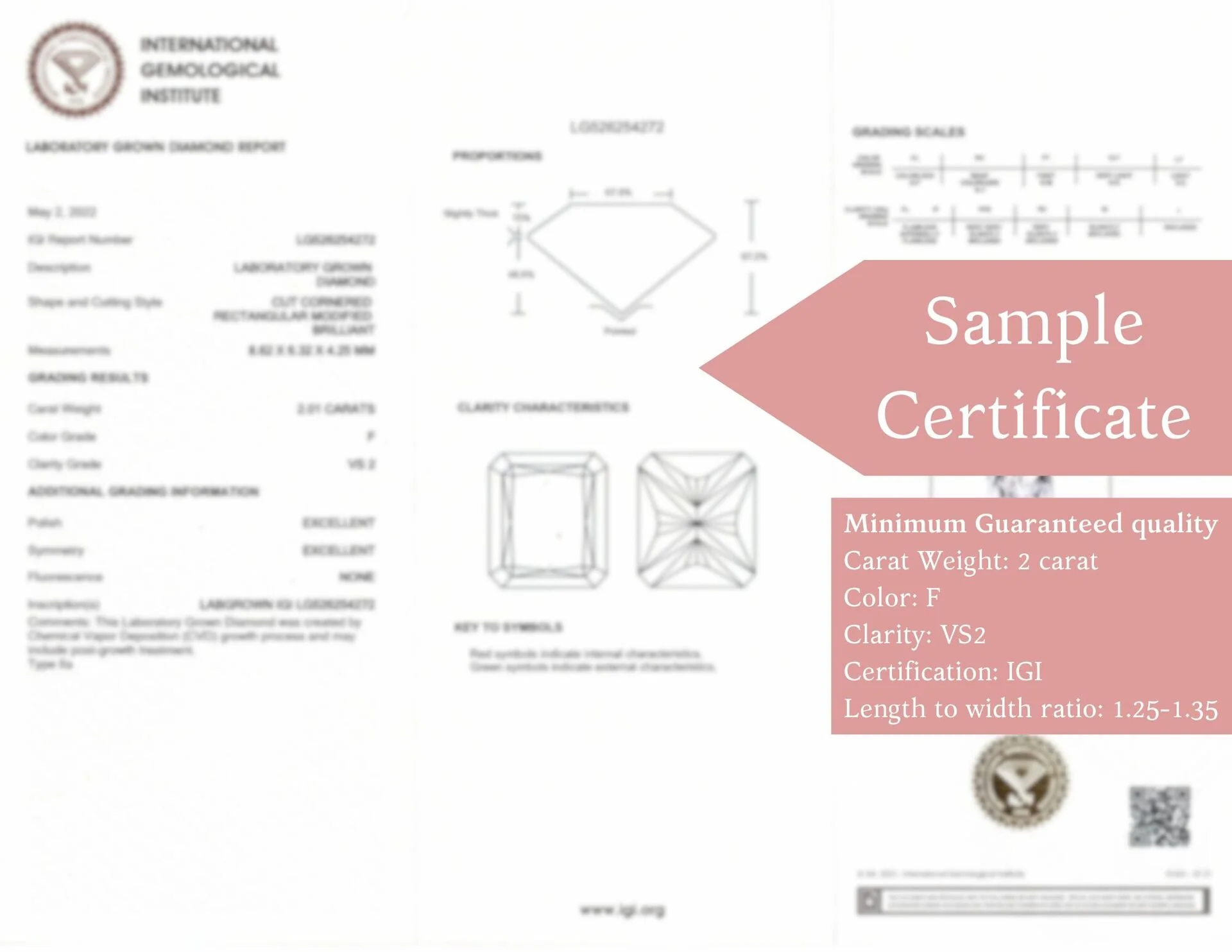 2ct LAB CREATED DIAMOND F VS2 IGI CERTIFIED RADIANT SHAPE CUT LOOSE ENGAGEMENT - Image 2
