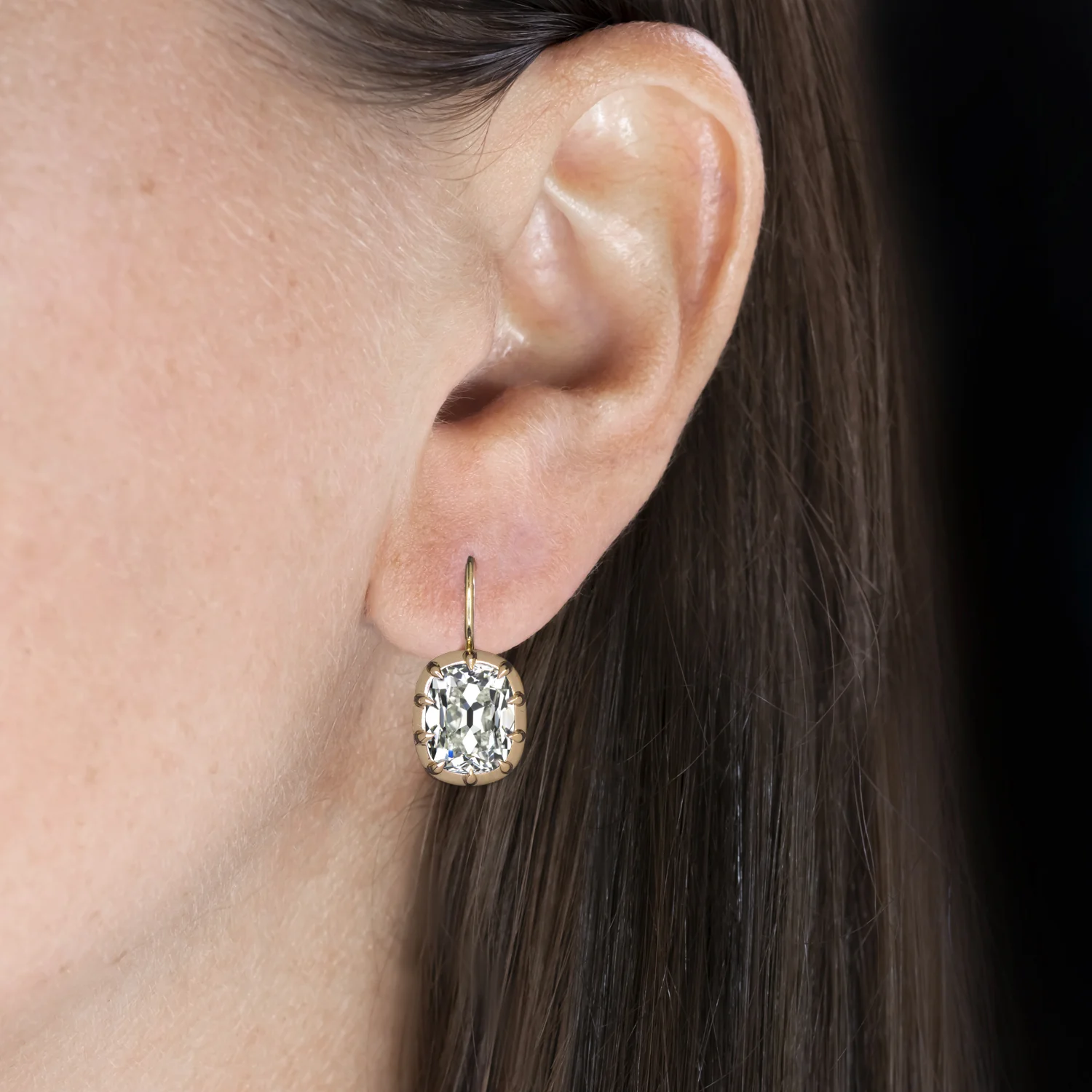 2ct OLD MINE CUT DIAMOND DROP EARRINGS GIA CERTIFIED K VS1 VINTAGE STYLE COLLET - Image 2