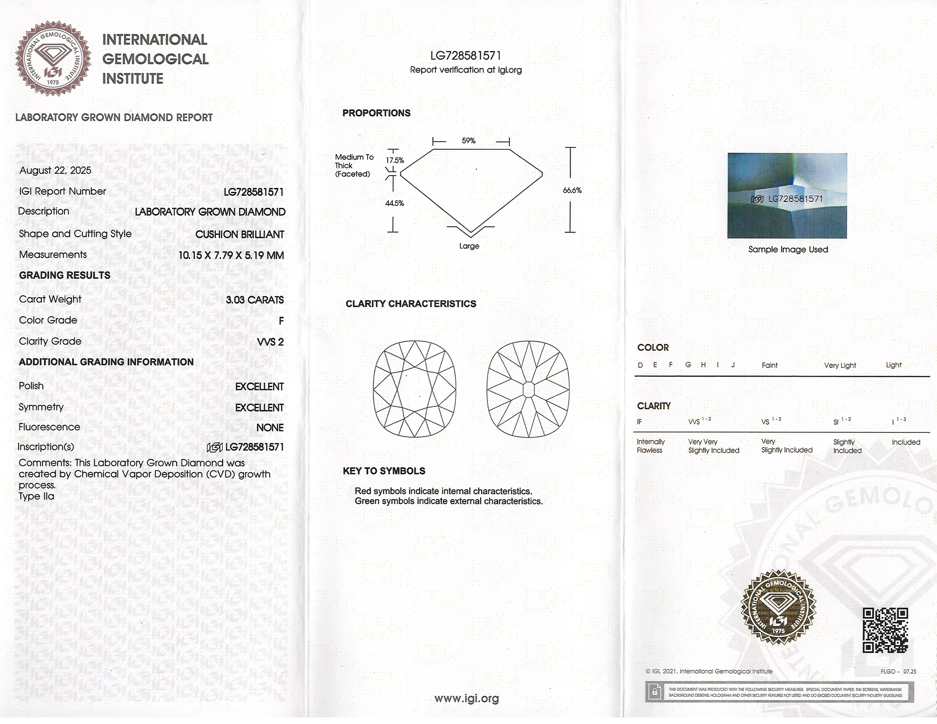3.03ct OLD MINE CUT LAB CREATED DIAMOND CERTIFIED F VVS2 CUSHION BRILLIANT 3ct - Image 2
