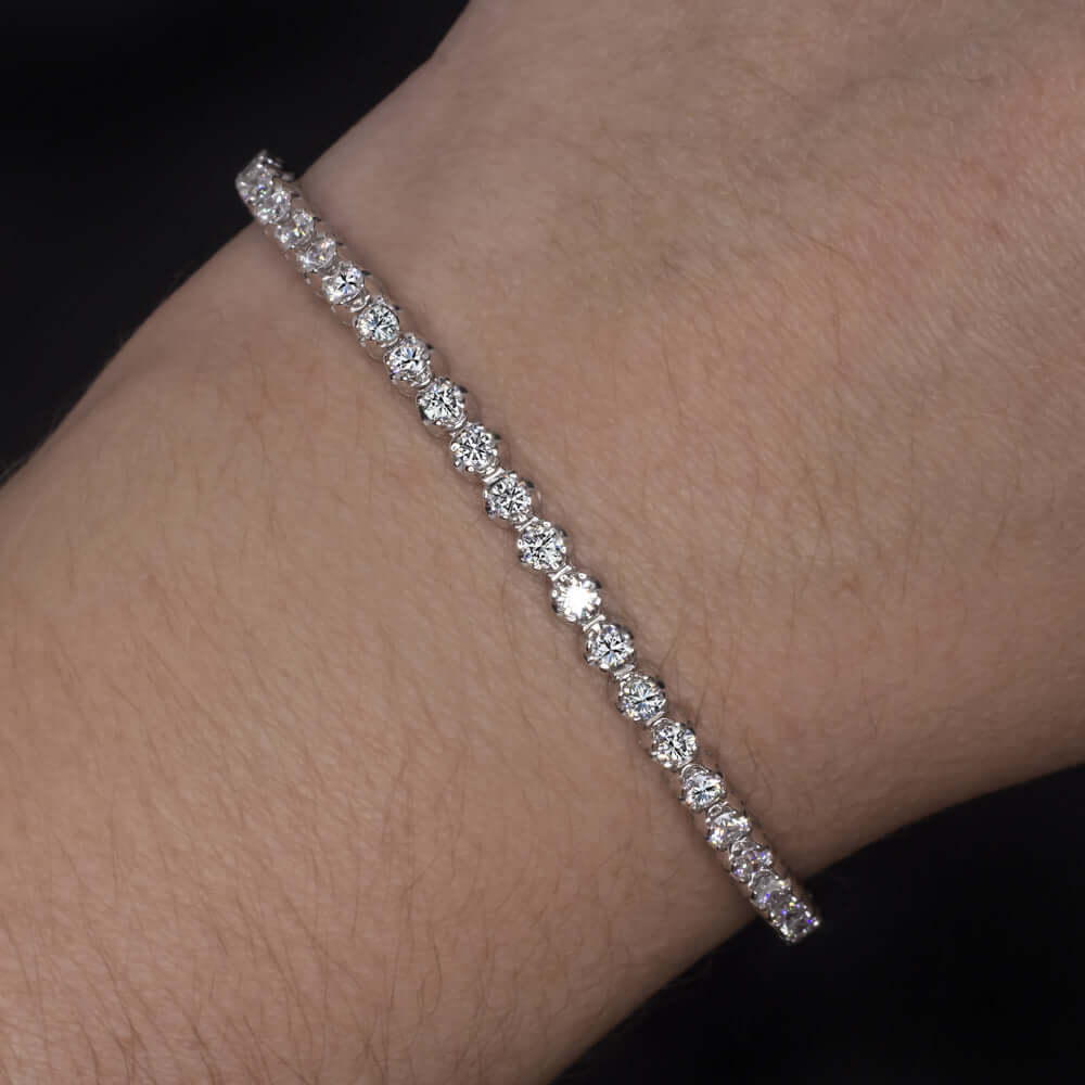 3.23ct LAB CREATED DIAMOND TENNIS BRACELET 14k WHITE GOLD CLASSIC ROUND CUT 3ct - Image 3