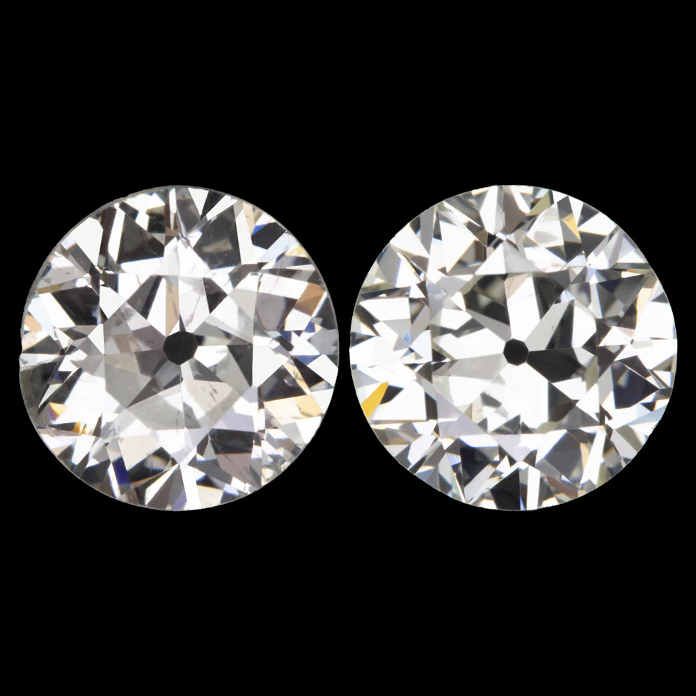 3.41ct OLD EUROPEAN CUT DIAMOND STUD EARRINGS L-M SI1-SI2 VINTAGE PAIR 3.5 CARAT