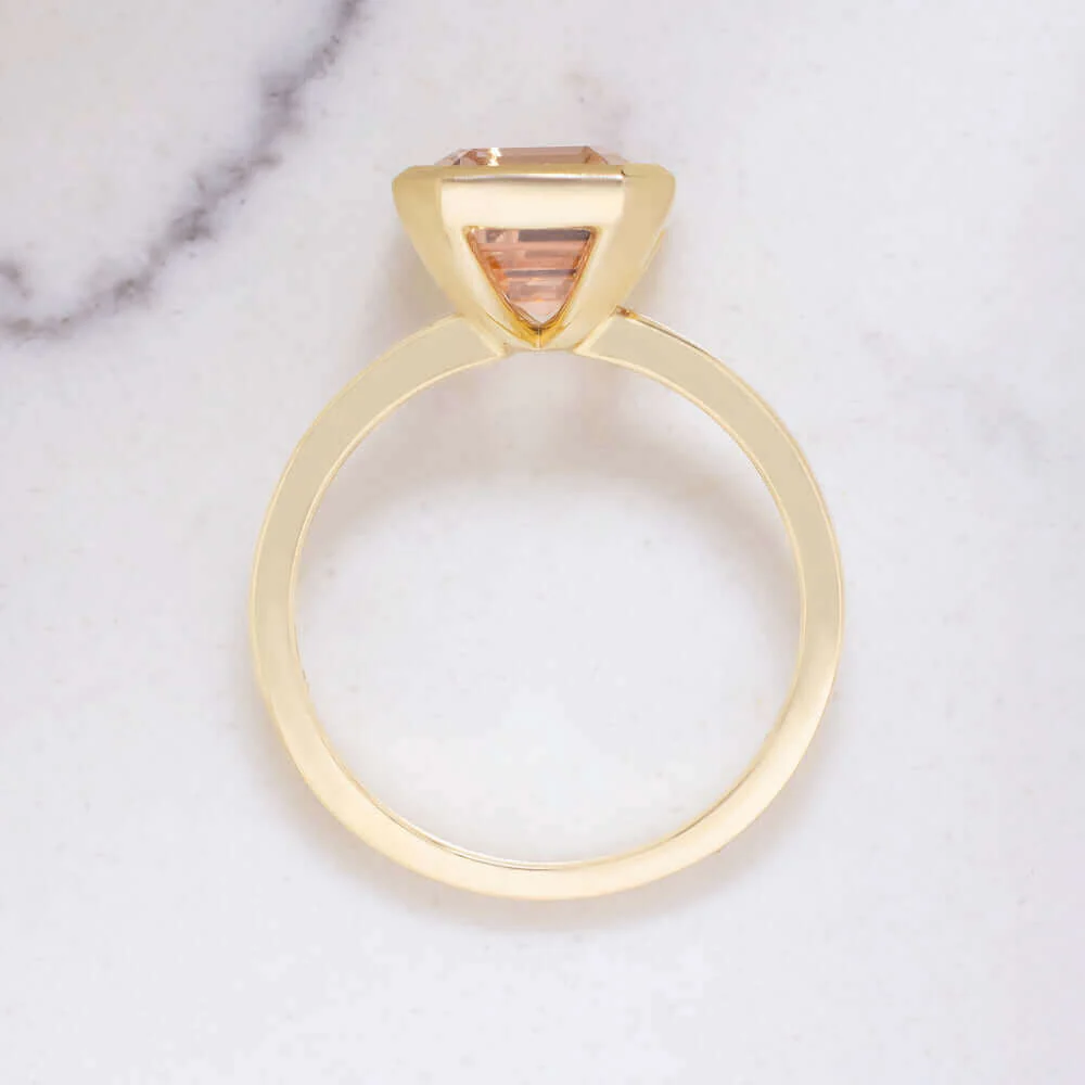 3.4ct EMERALD CUT MORGANITE SOLITAIRE RING BEZEL 14K YELLOW GOLD PINK NATURAL - Image 2