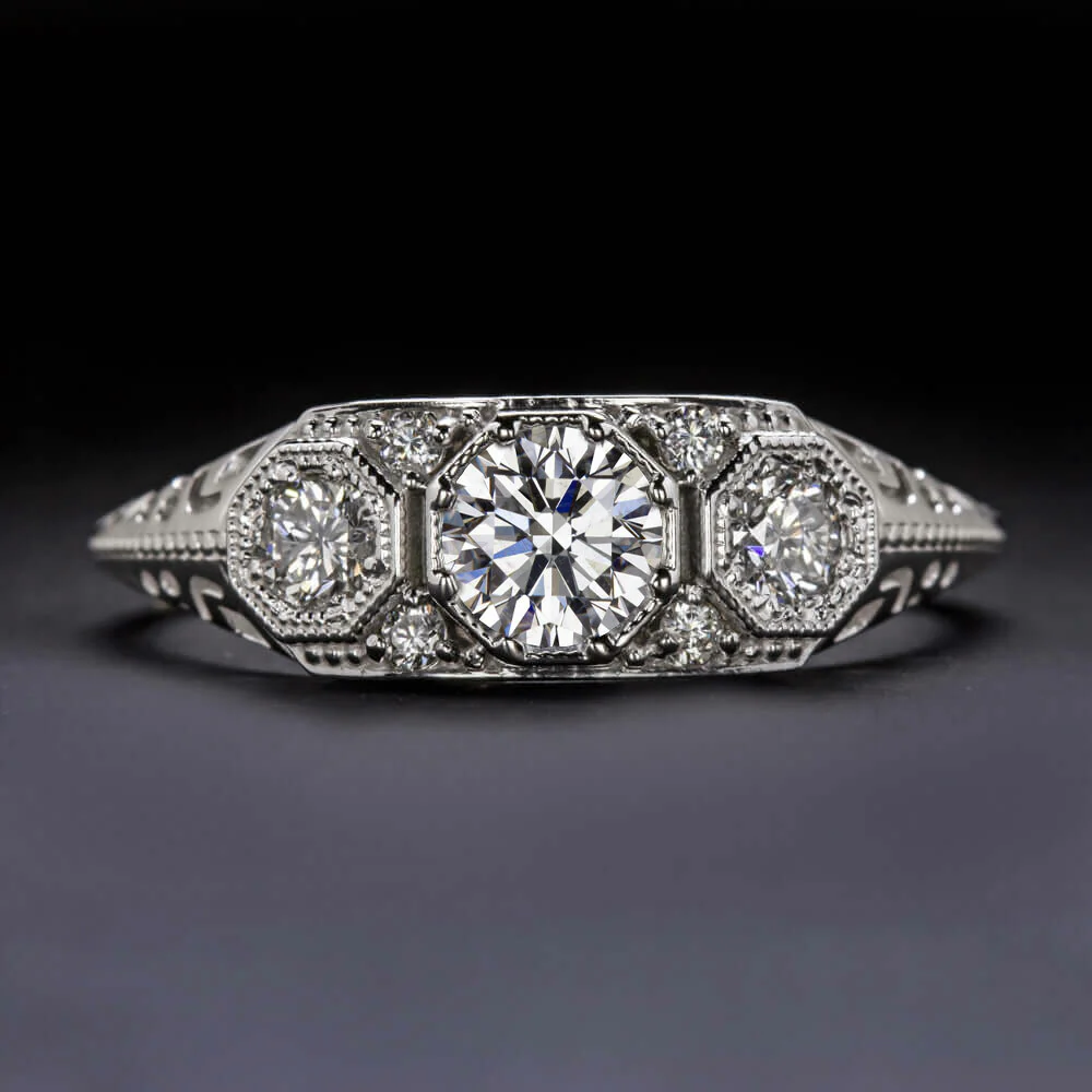 3/4ct GIA CERTIFIED DIAMOND VINTAGE STYLE ENGAGEMENT RING VERY GOOD ROUND CUT