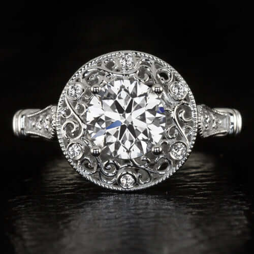 3/4ct LAB CREATED DIAMOND RING VINTAGE STYLE COCKTAIL FILIGREE HALO IDEAL 10k