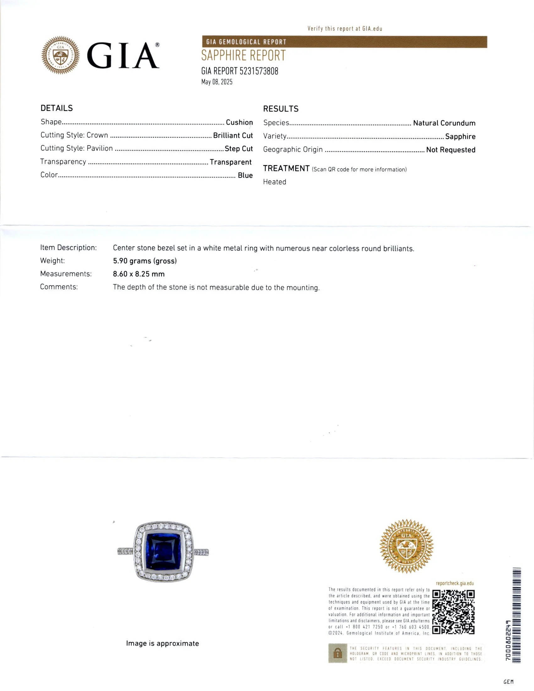 3.5ct SAPPHIRE DIAMOND COCKTAIL RING GIA CERTIFIED HALO CUSHION SHAPE WHITE GOLD - Image 5