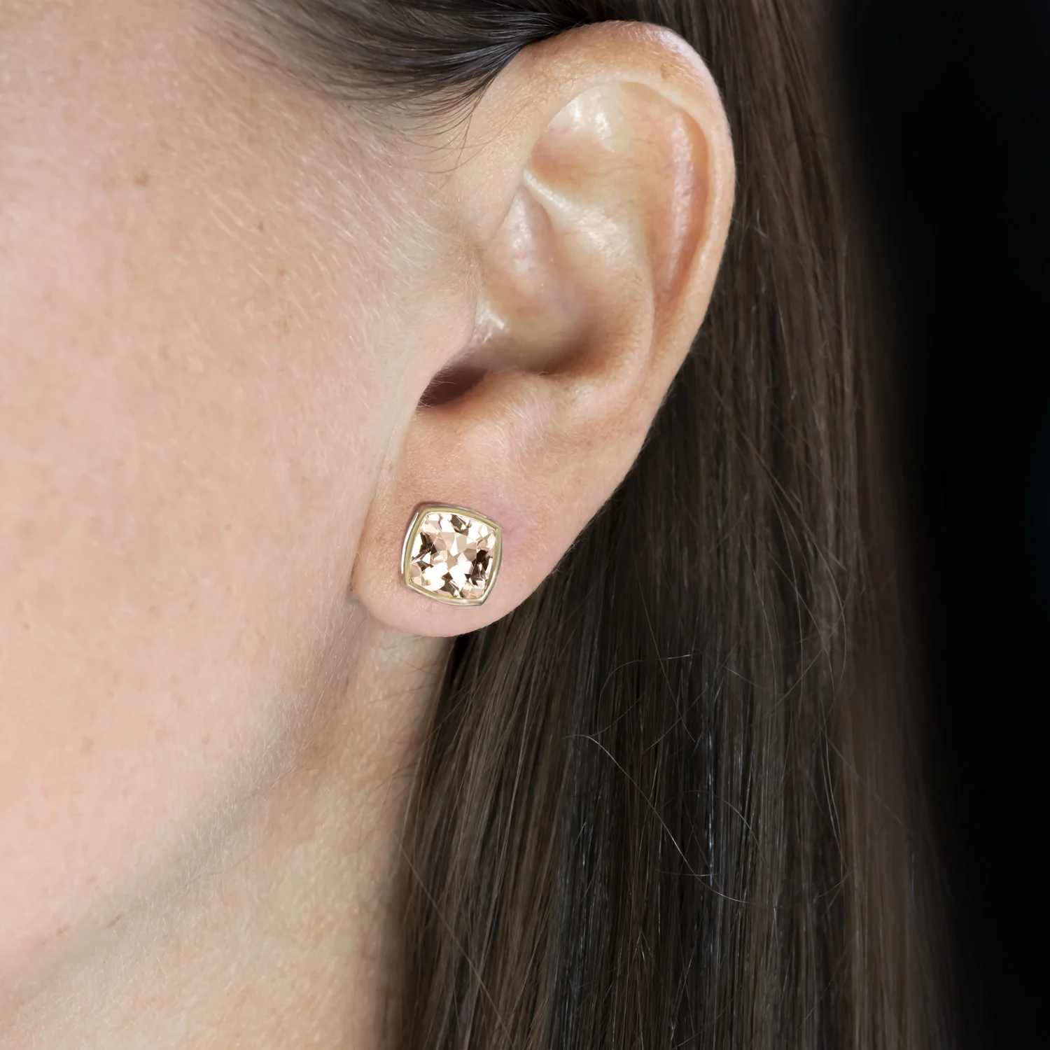 3.70ct MORGANITE STUD EARRINGS 14k GOLD BEZEL NATURAL CUSHION SHAPE CUT 8mm - Image 3
