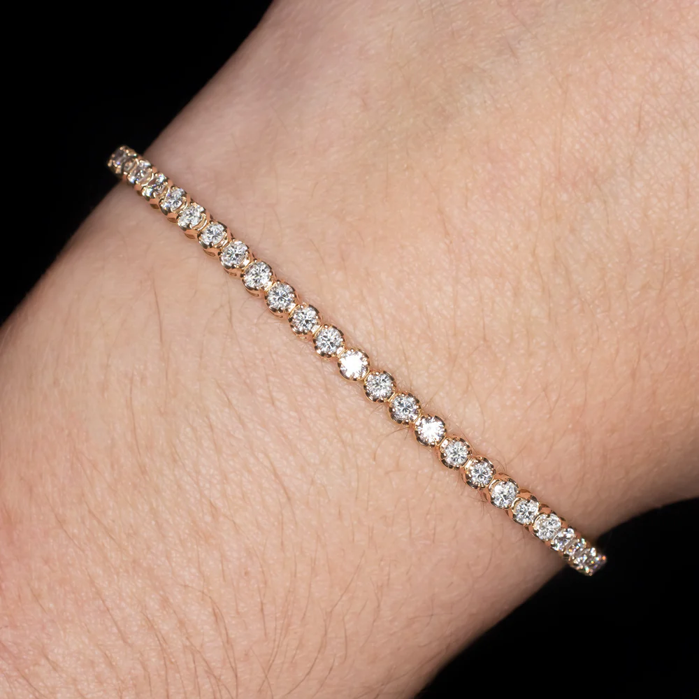 3 CARAT VERY GOOD CUT DIAMOND TENNIS BRACELET ROSE GOLD ROUND BRILLIANT CLASSIC