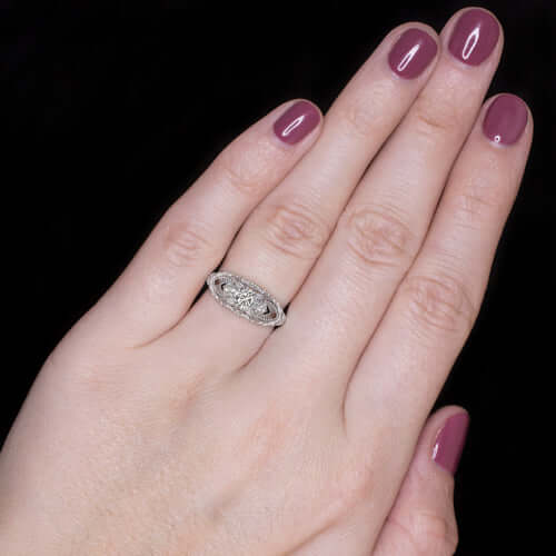 3 STONE G VS IDEAL CUT NATURAL DIAMOND ENGAGEMENT RING VINTAGE STYLE ART DECO - Image 4