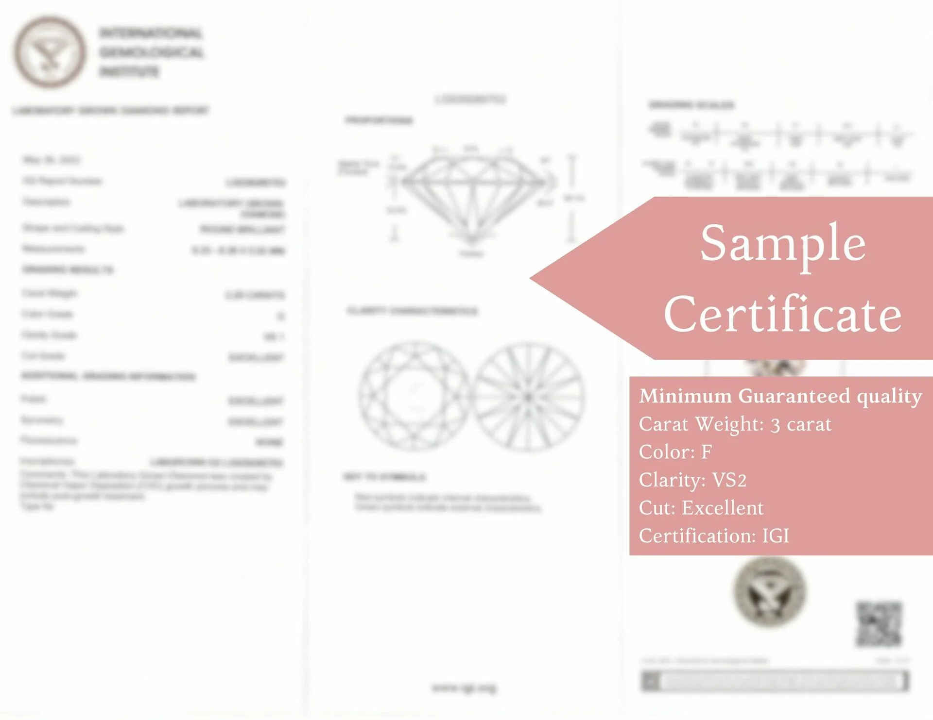 3ct LAB CREATED DIAMOND F VS2 IGI CERTIFIED ROUND BRILLIANT CUT LOOSE ENGAGEMENT - Image 2