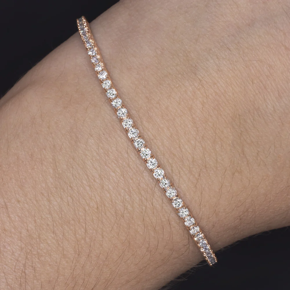 3ct VERY GOOD CUT DIAMOND TENNIS BRACELET 14K ROSE GOLD ROUND BRILLIANT NATURAL - Image 2