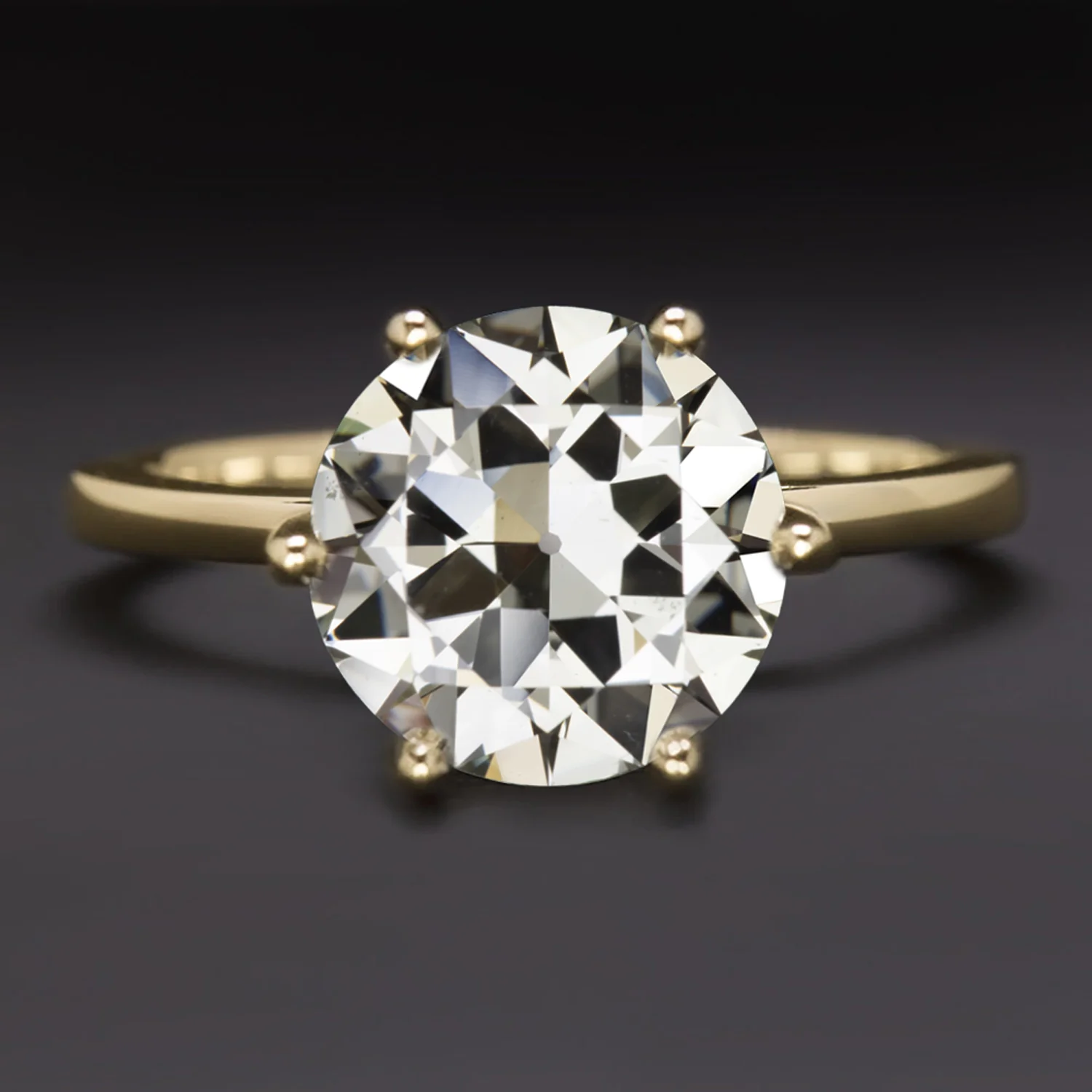 4.27ct GIA CERTIFIED OLD EUROPEAN DIAMOND ENGAGEMENT RING SOLITAIRE YELLOW GOLD