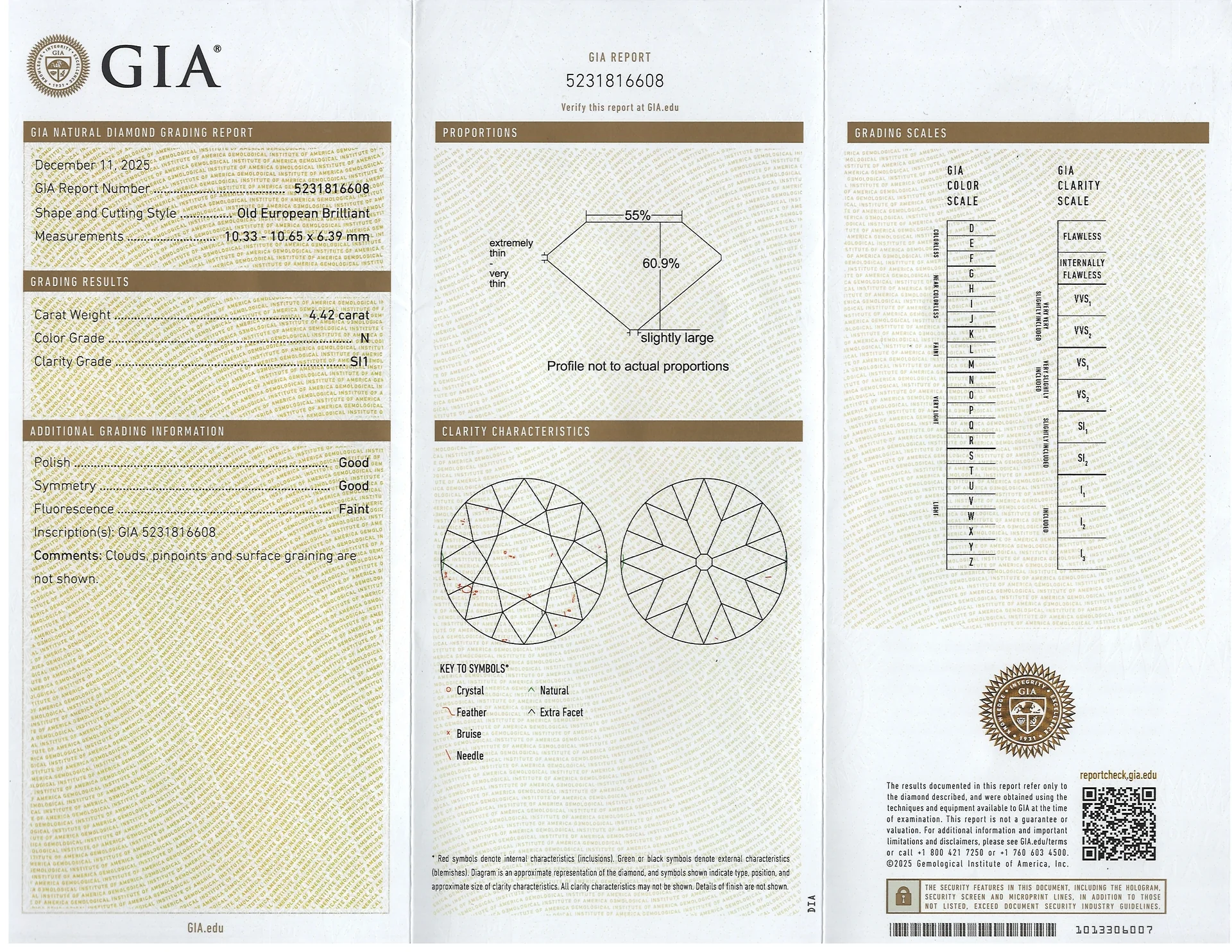 4.42ct OLD EUROPEAN CUT DIAMOND GIA CERTIFIED N SI1 VINTAGE LOOSE NATURAL ESTATE - Image 2