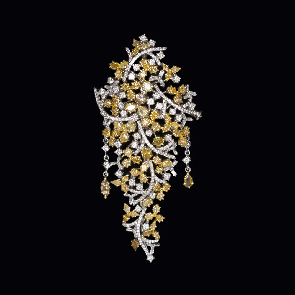 4.5 CARAT DIAMOND CHANDELIER PENDANT BIG 2.7 INCH 18k GOLD FANCY YELLOW NECKLACE
