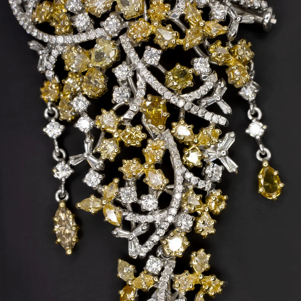 4.5 CARAT DIAMOND CHANDELIER PENDANT BIG 2.7 INCH 18k GOLD FANCY YELLOW NECKLACE - Image 2