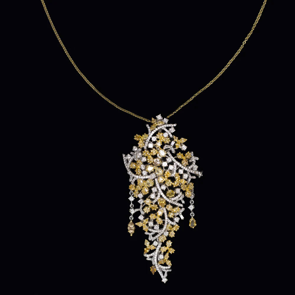 4.5 CARAT DIAMOND CHANDELIER PENDANT BIG 2.7 INCH 18k GOLD FANCY YELLOW NECKLACE - Image 4