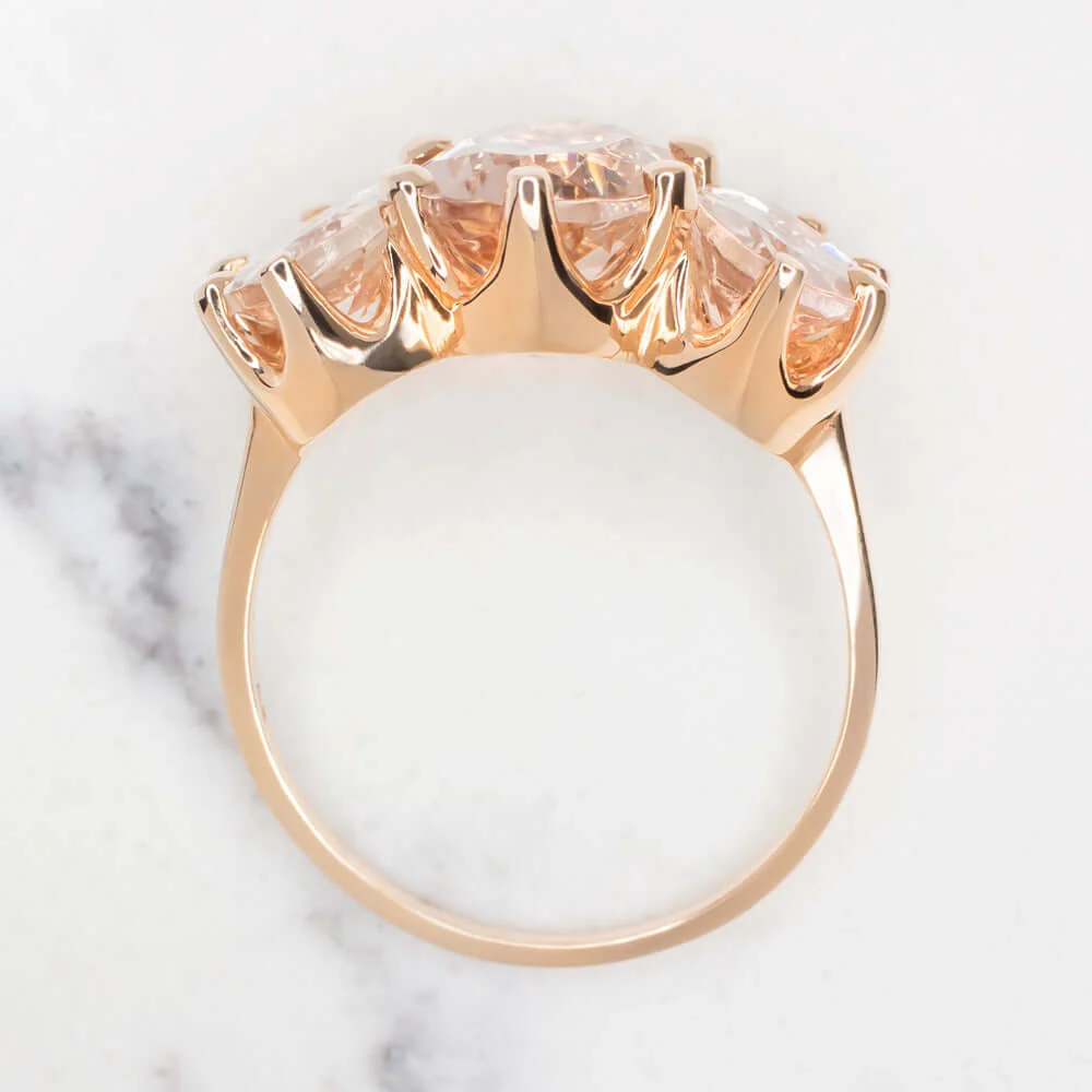 4.5ct MORGANITE 3 STONE RING OVAL CUT SHAPE PINK PEACH 10K ROSE GOLD RIGHT HAND - Image 3