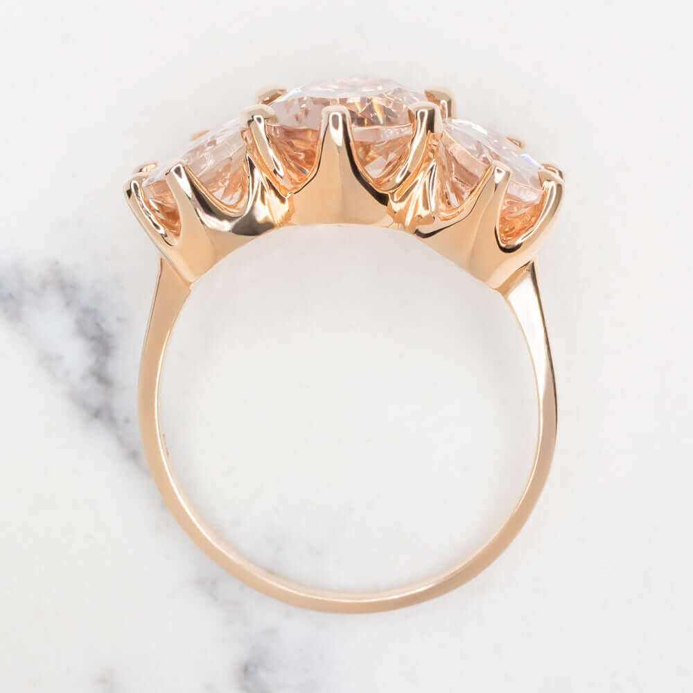 4.5ct MORGANITE 3 STONE RING OVAL CUT SHAPE PINK PEACH 14K ROSE GOLD RIGHT HAND - Image 3