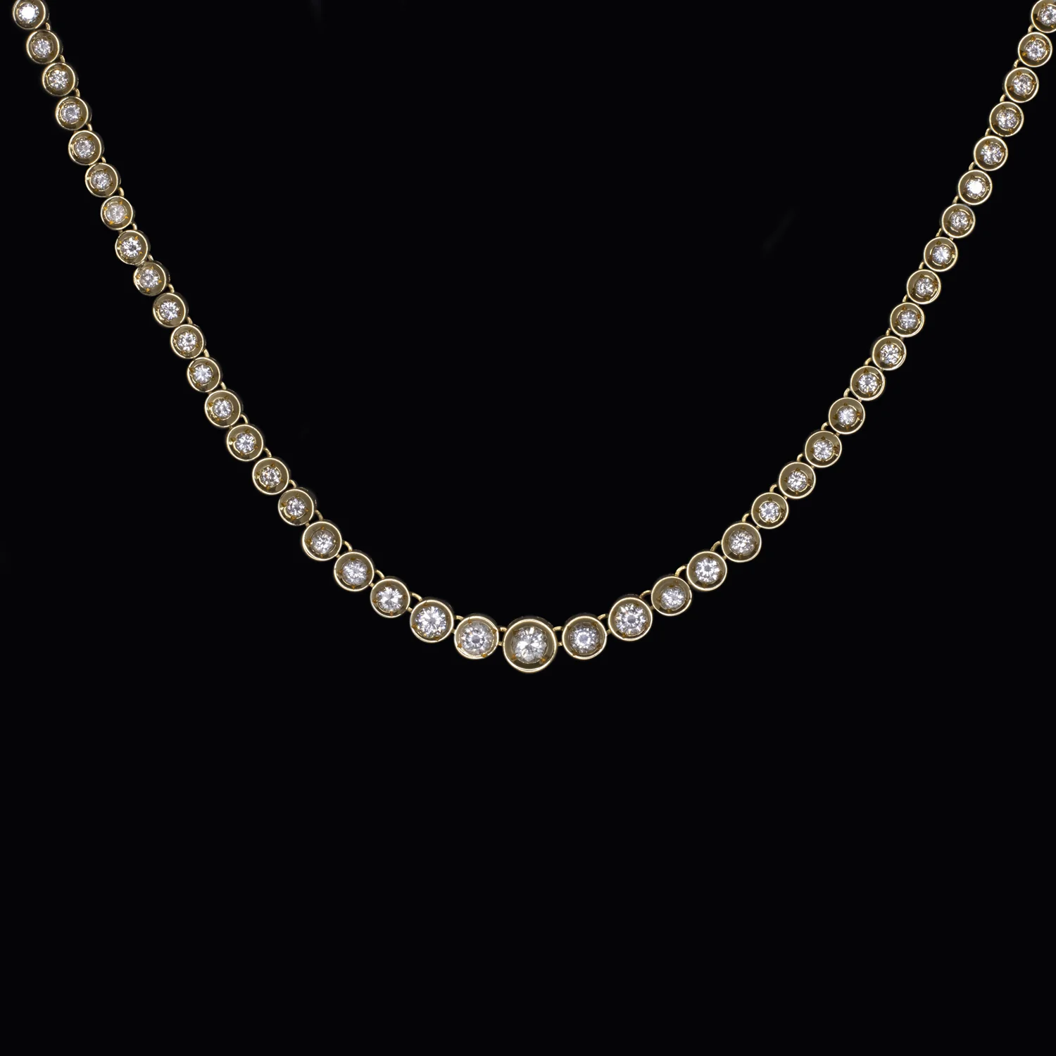 4.5ct NATURAL DIAMOND RIVIERA NECKLACE 14K YELLOW GOLD ROUND CUT TENNIS BEZEL