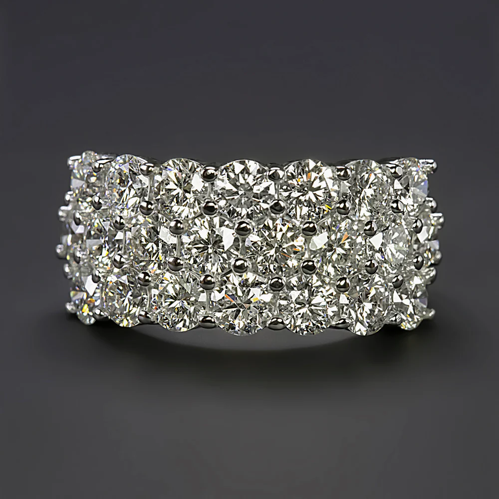 4.75c IDEAL CUT DIAMOND COCKTAIL RING WIDE CLUSTER ROUND 8.7 GRAM 14k WHITE GOLD