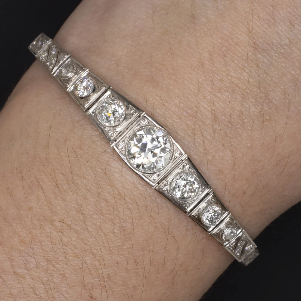 4.92ct VINTAGE DIAMOND BRACELET CERTIFIED F-G SI1 OLD EUROPEAN CUT GRADUATED 5ct - Image 3