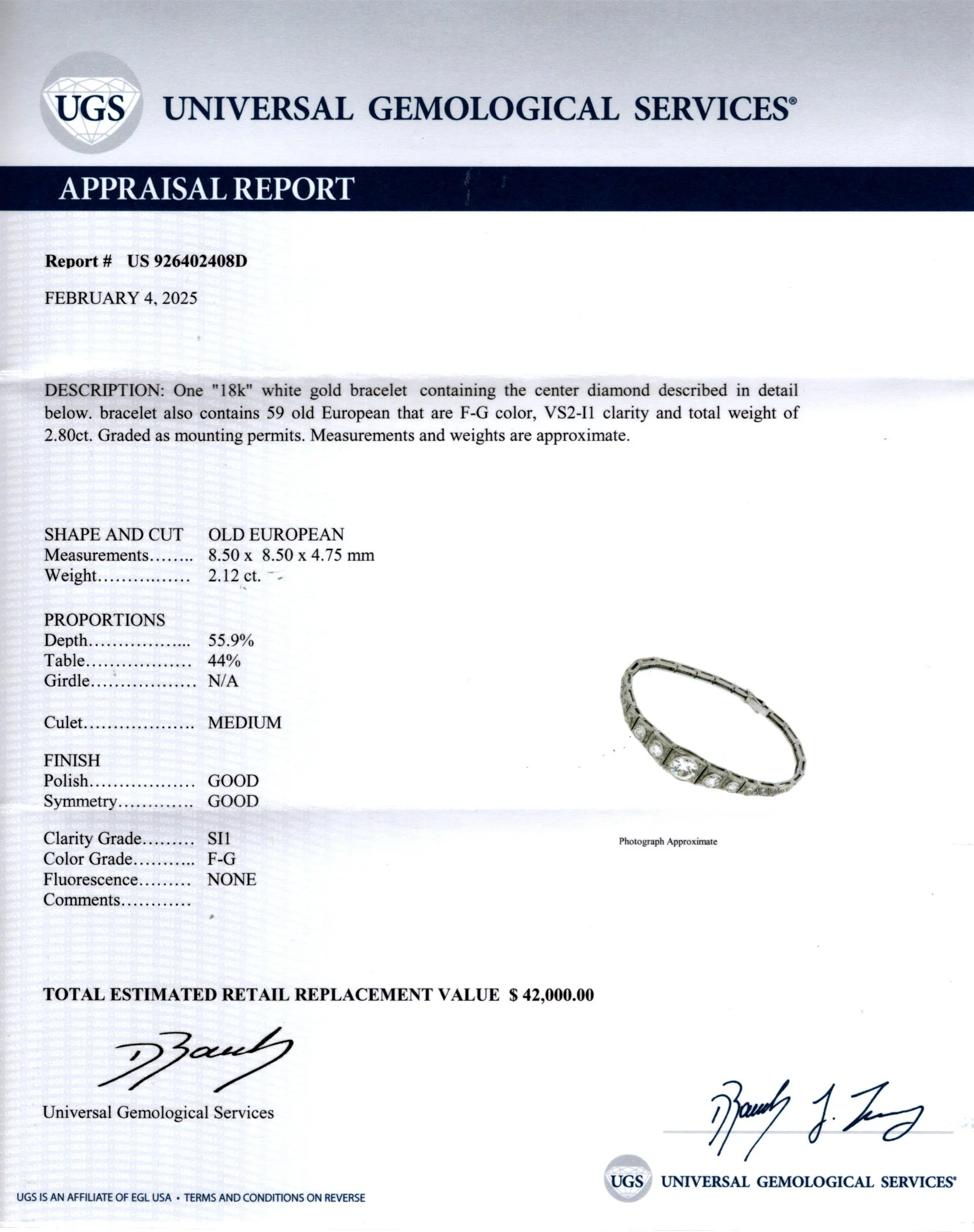 4.92ct VINTAGE DIAMOND BRACELET CERTIFIED F-G SI1 OLD EUROPEAN CUT GRADUATED 5ct - Image 4