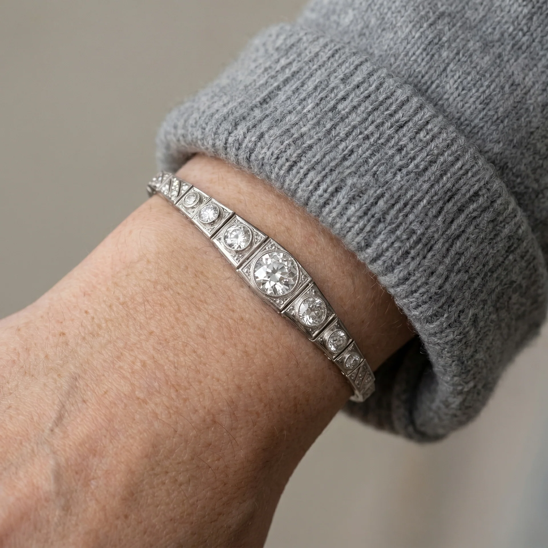4.92ct VINTAGE DIAMOND BRACELET CERTIFIED F-G SI1 OLD EUROPEAN CUT GRADUATED 5ct - Image 5