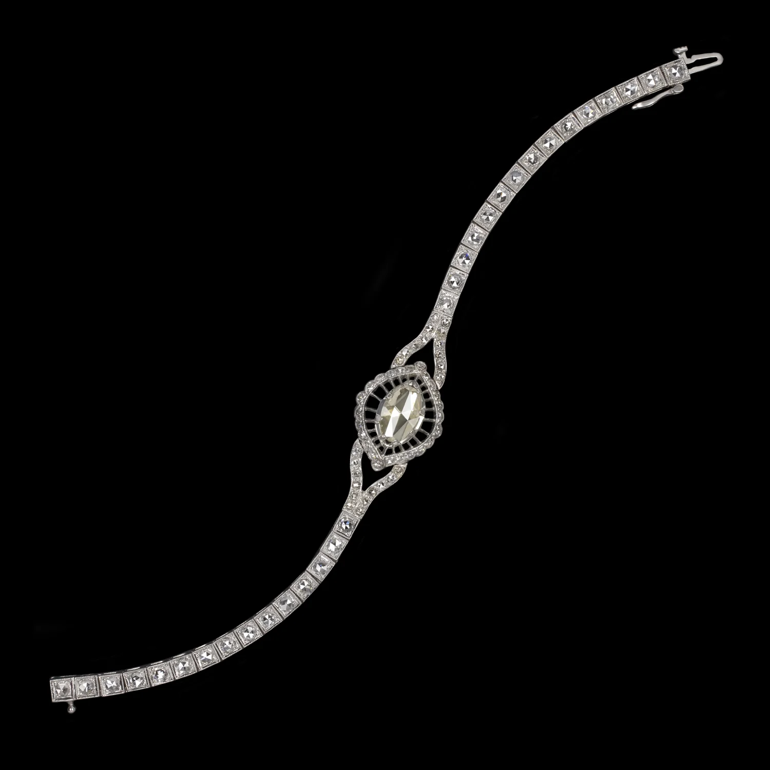 4.93ct ROSE CUT DIAMOND PLATINUM BRACELET ANTIQUE ART NOUVEAU FILIGREE NATURAL
