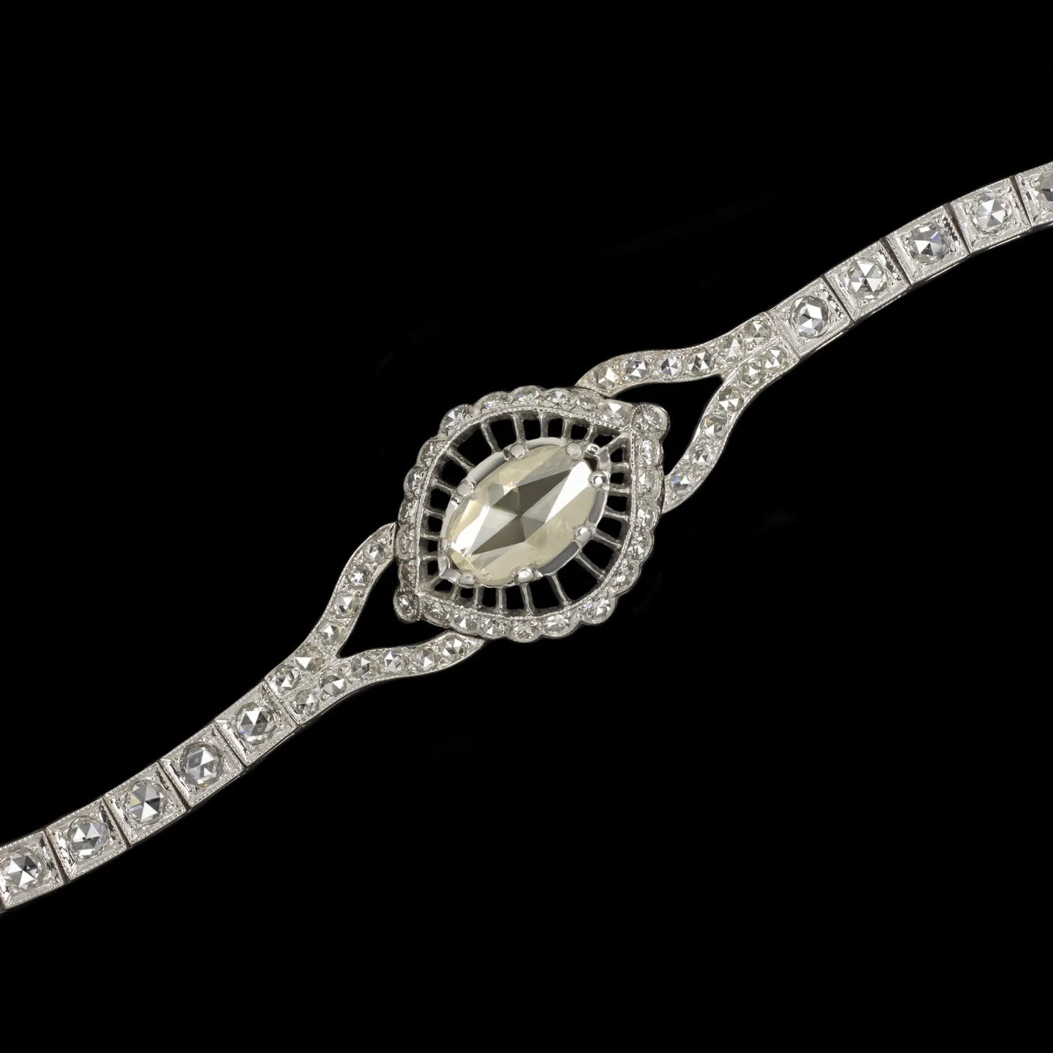 4.93ct ROSE CUT DIAMOND PLATINUM BRACELET ANTIQUE ART NOUVEAU FILIGREE NATURAL - Image 2