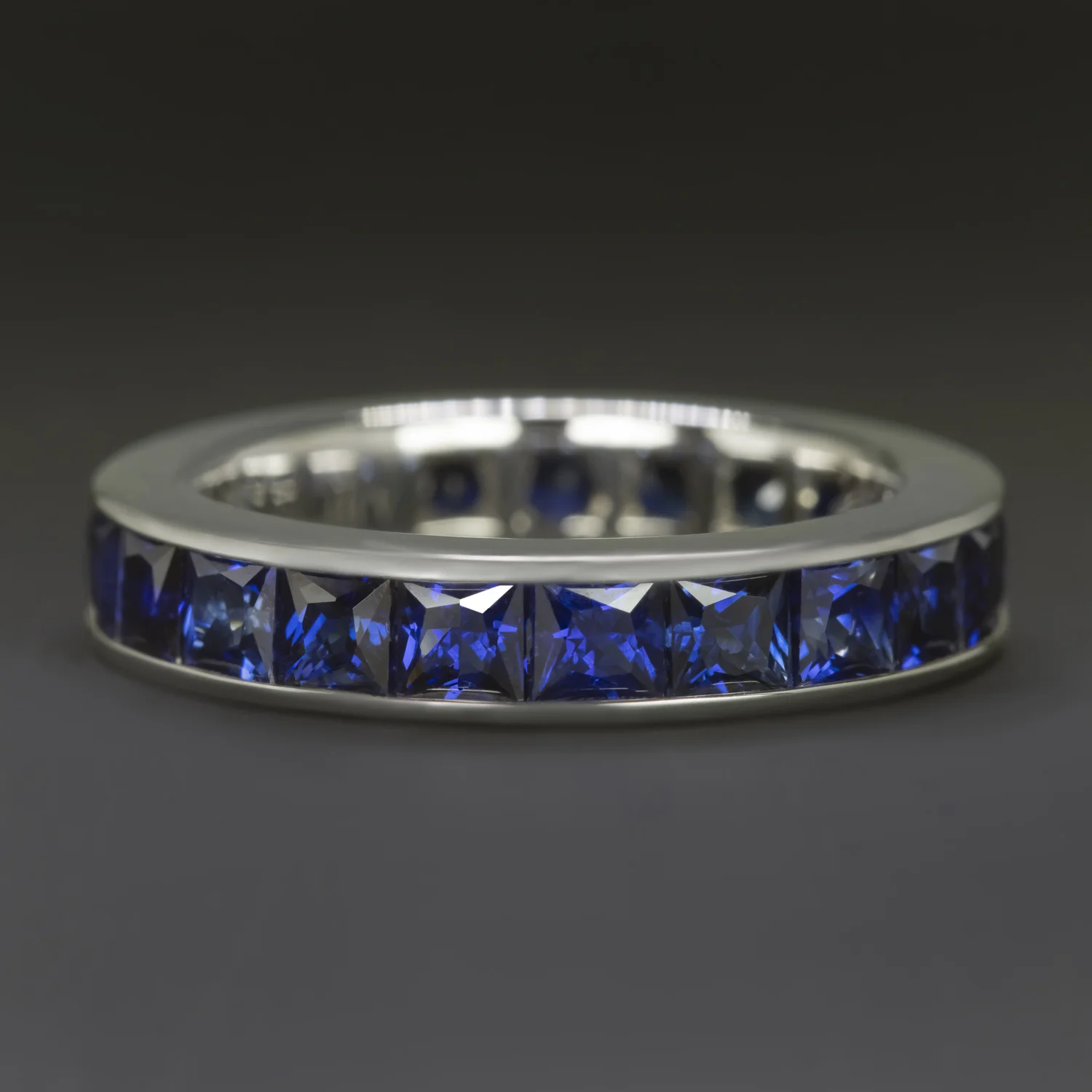 4 CARAT ART DECO SAPPHIRE ETERNITY RING VINTAGE WEDDING BAND 18k WHITE GOLD 4ct
