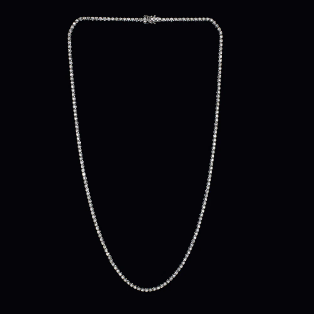 3.5 CARAT NATURAL DIAMOND RIVIERA NECKLACE 14K WHITE GOLD ROUND CUT TENNIS 3.5ct