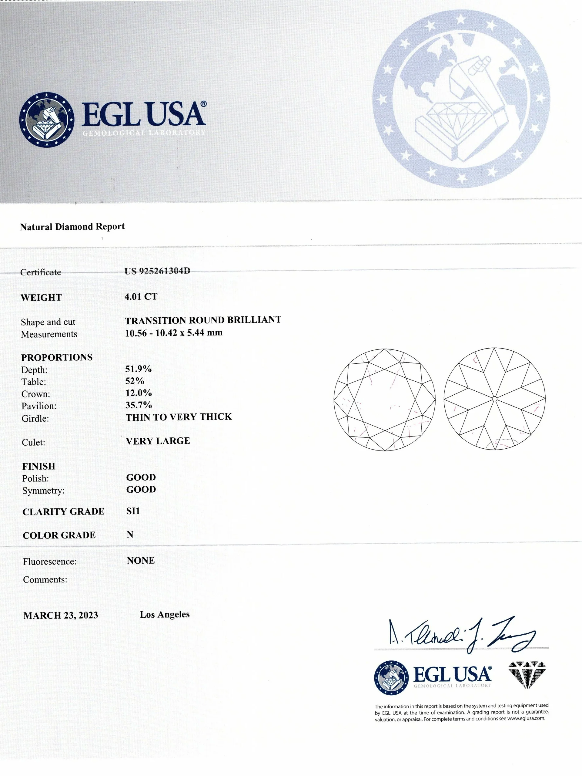 4 CARAT OLD EUROPEAN CUT DIAMOND CERTIFIED N SI1 VINTAGE LOOSE NATURAL ESTATE - Image 2