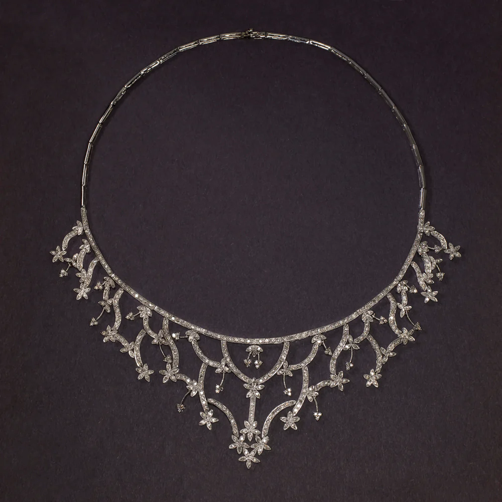 5.08ct NATURAL DIAMOND NECKLACE 56gm 14k WHITE GOLD FLORAL BRANCH COLLAR 5 CARAT