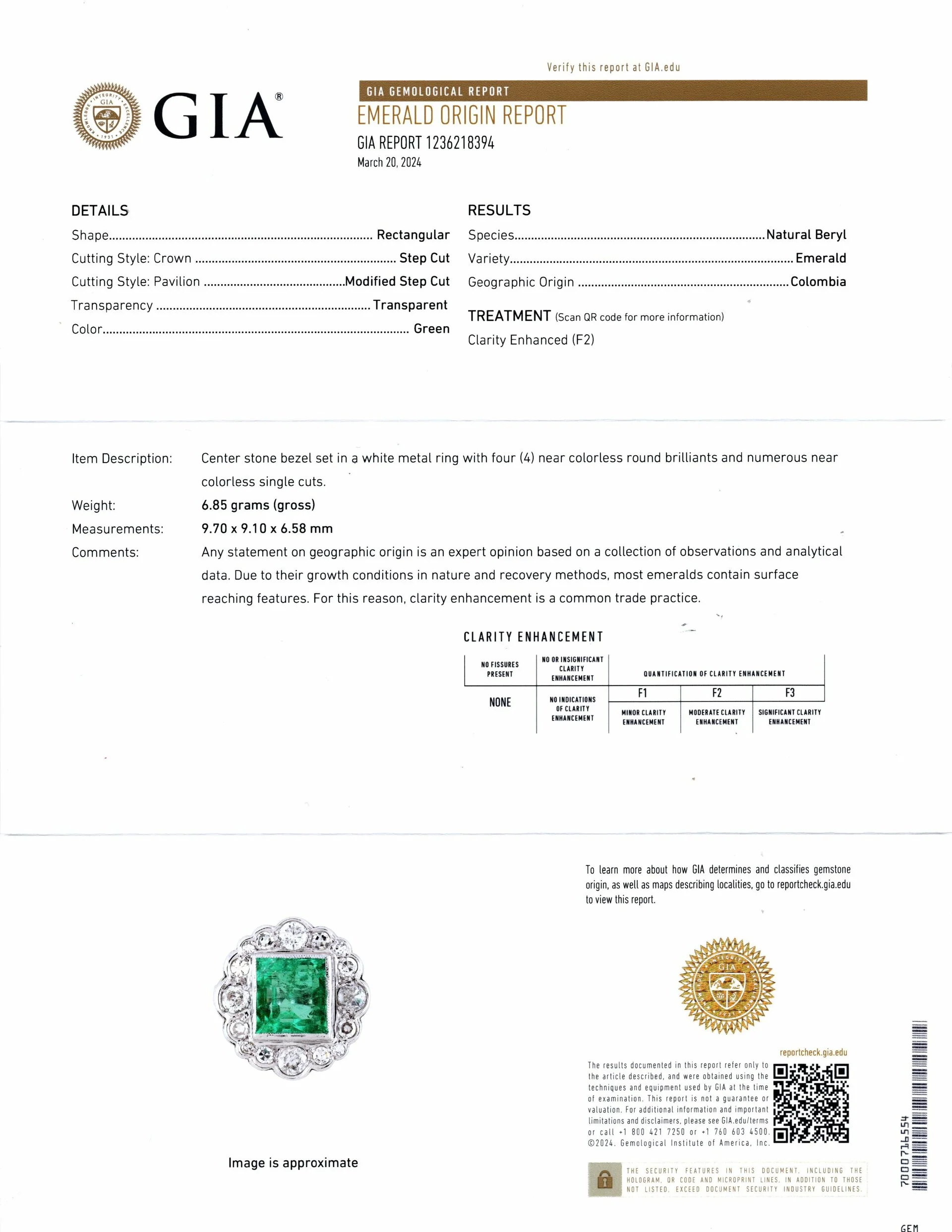 5.40ct VINTAGE COLOMBIAN EMERALD DIAMOND COCKTAIL RING GIA CERTIFIED WHITE GOLD - Image 3