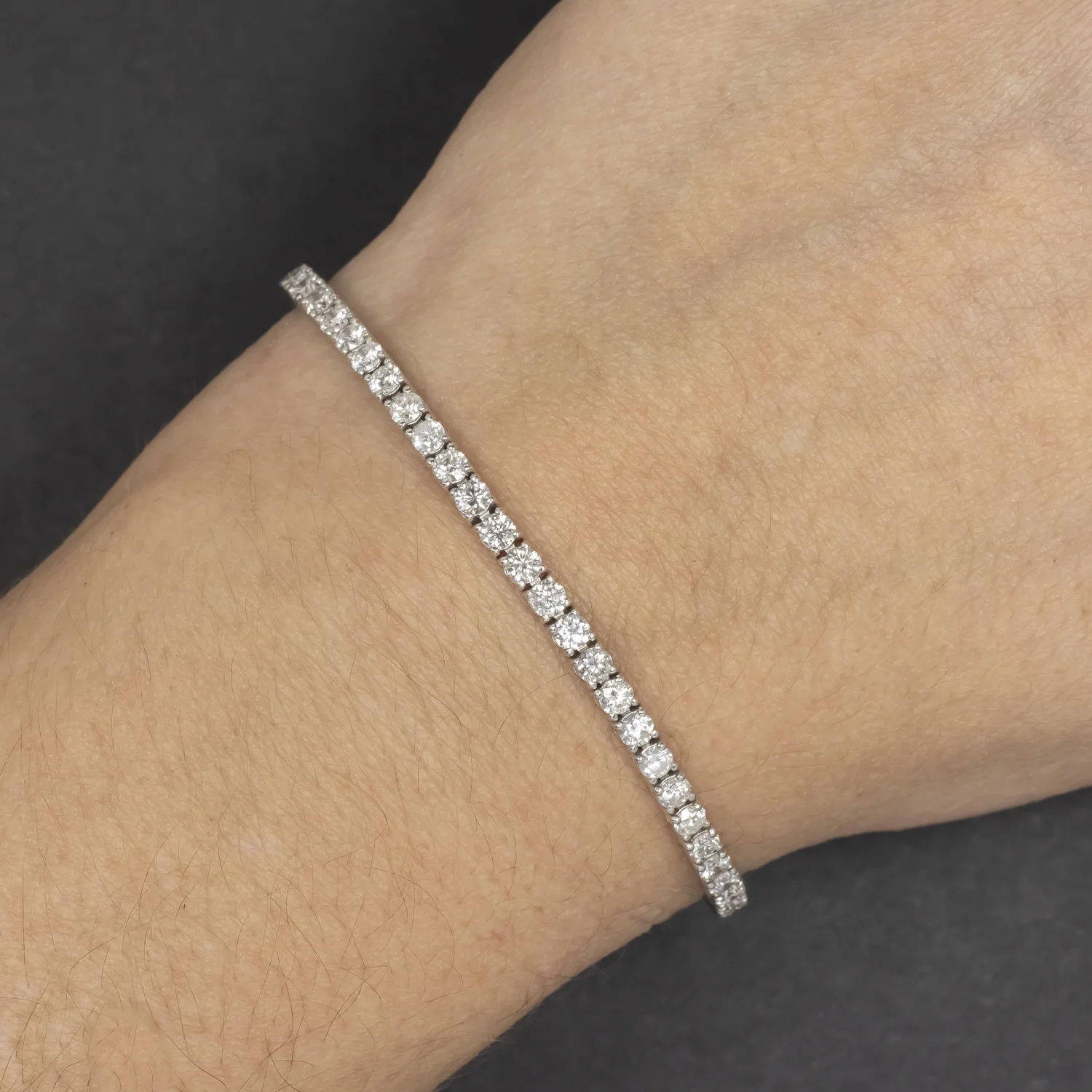 5 CARAT DIAMOND TENNIS BRACELET 8.1gm 14k WHITE GOLD CLASSIC ROUND BRILLIANT CUT - Image 2