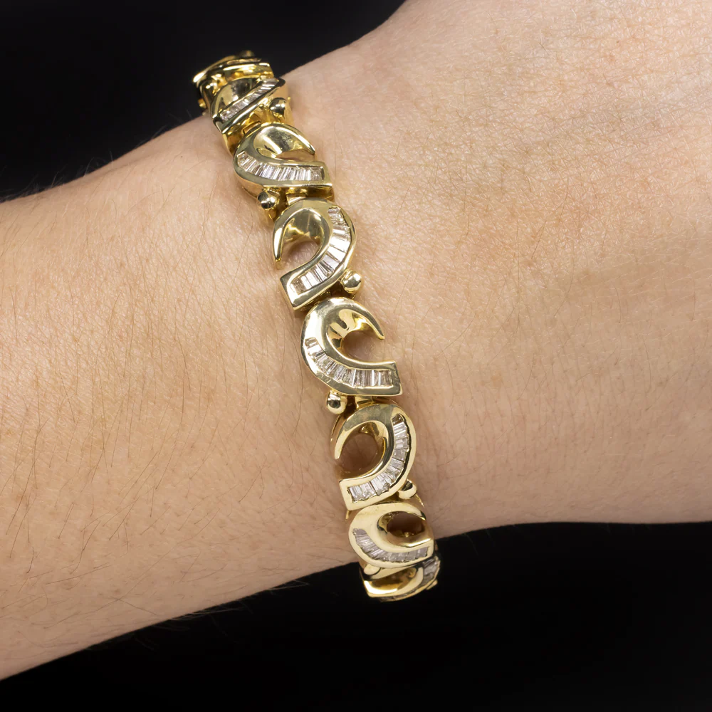 5ct DIAMOND 14k YELLOW GOLD VINTAGE BRACELET 31.7gm RETRO ESTATE SWIRL HANDMADE