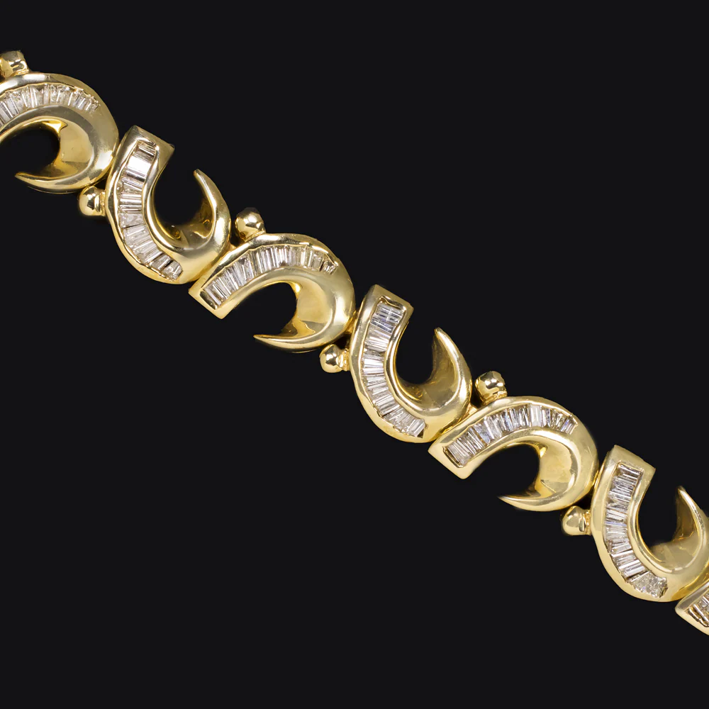 5ct DIAMOND 14k YELLOW GOLD VINTAGE BRACELET 31.7gm RETRO ESTATE SWIRL HANDMADE - Image 2