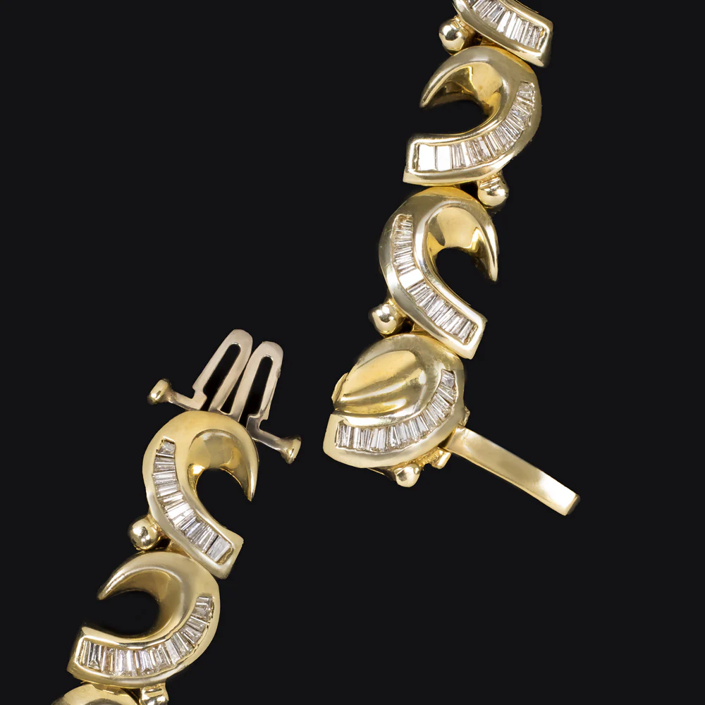 5ct DIAMOND 14k YELLOW GOLD VINTAGE BRACELET 31.7gm RETRO ESTATE SWIRL HANDMADE - Image 3