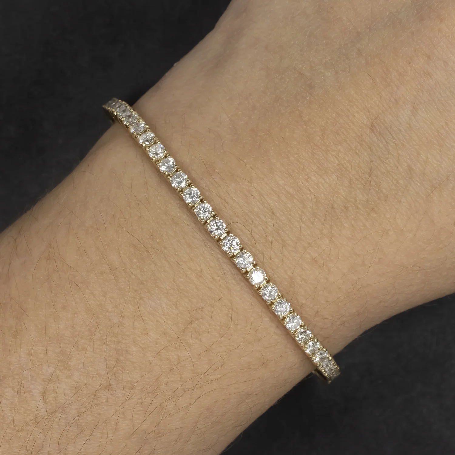 5ct DIAMOND TENNIS BRACELET 8.1gm 14k YELLOW GOLD CLASSIC ROUND BRILLIANT CUT - Image 2