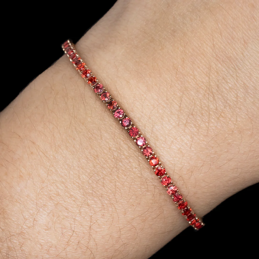 6.11ct SAPPHIRE TENNIS BRACELET ORANGE RED 14k ROSE GOLD NATURAL CLASSIC 6 CARAT