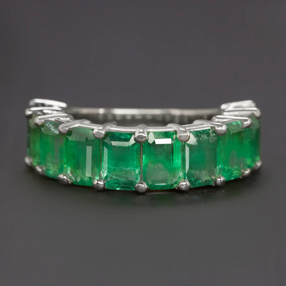 6 CARAT NATURAL EMERALD RING 2/3 ETERNITY BAND 14k WHITE YELLOW GOLD EMERALD CUT - Image 2