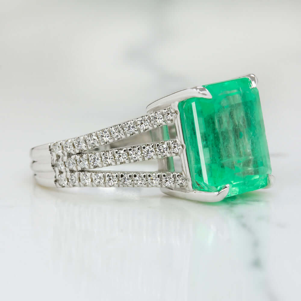 7.47ct EMERALD DIAMOND COCKTAIL RING NATURAL GREEN STATEMENT 14k WHITE GOLD BIG - Image 2