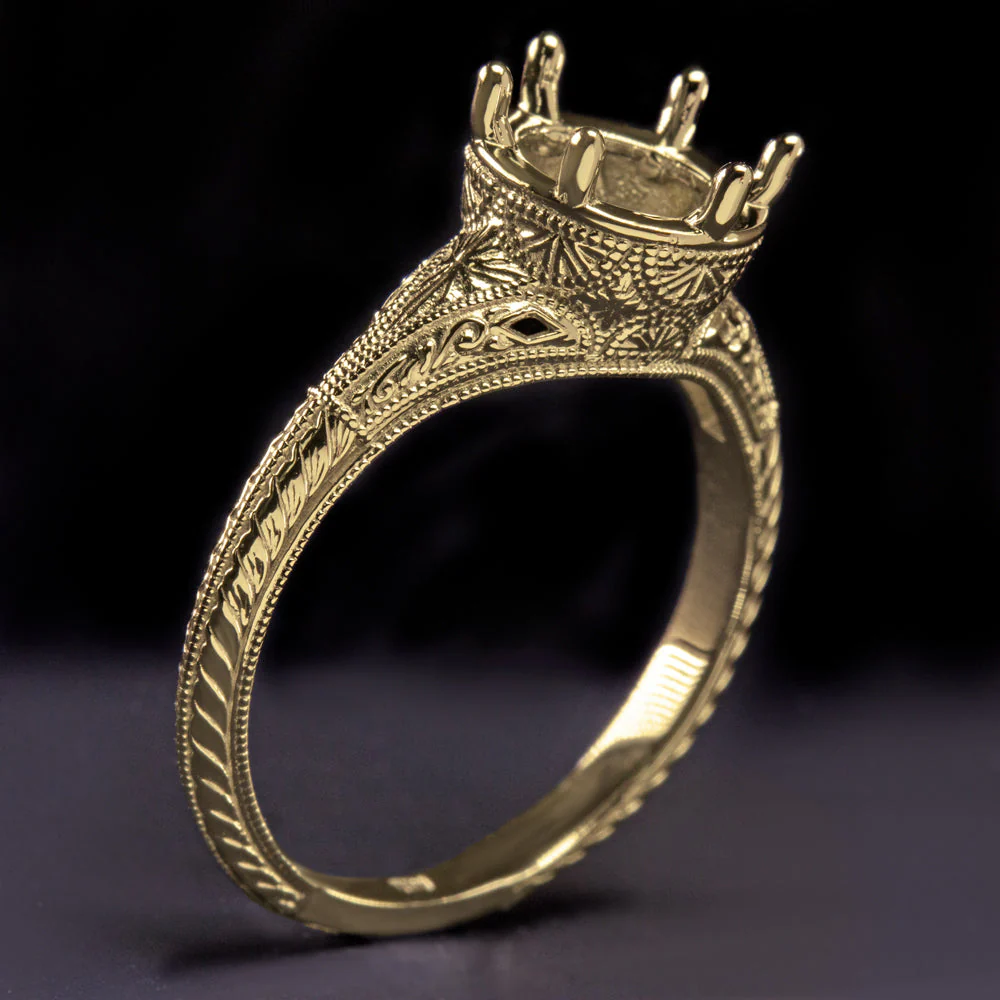 8 mm ROUND YELLOW GOLD ENGAGEMENT RING SETTING VINTAGE STYLE SOLITAIRE CLASSIC - Image 10