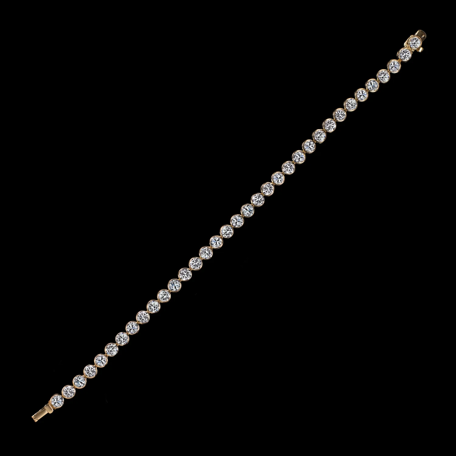 8.27ct LAB CREATED IDEAL CUT DIAMOND TENNIS BRACELET BEZEL 14k YELLOW GOLD ROUND