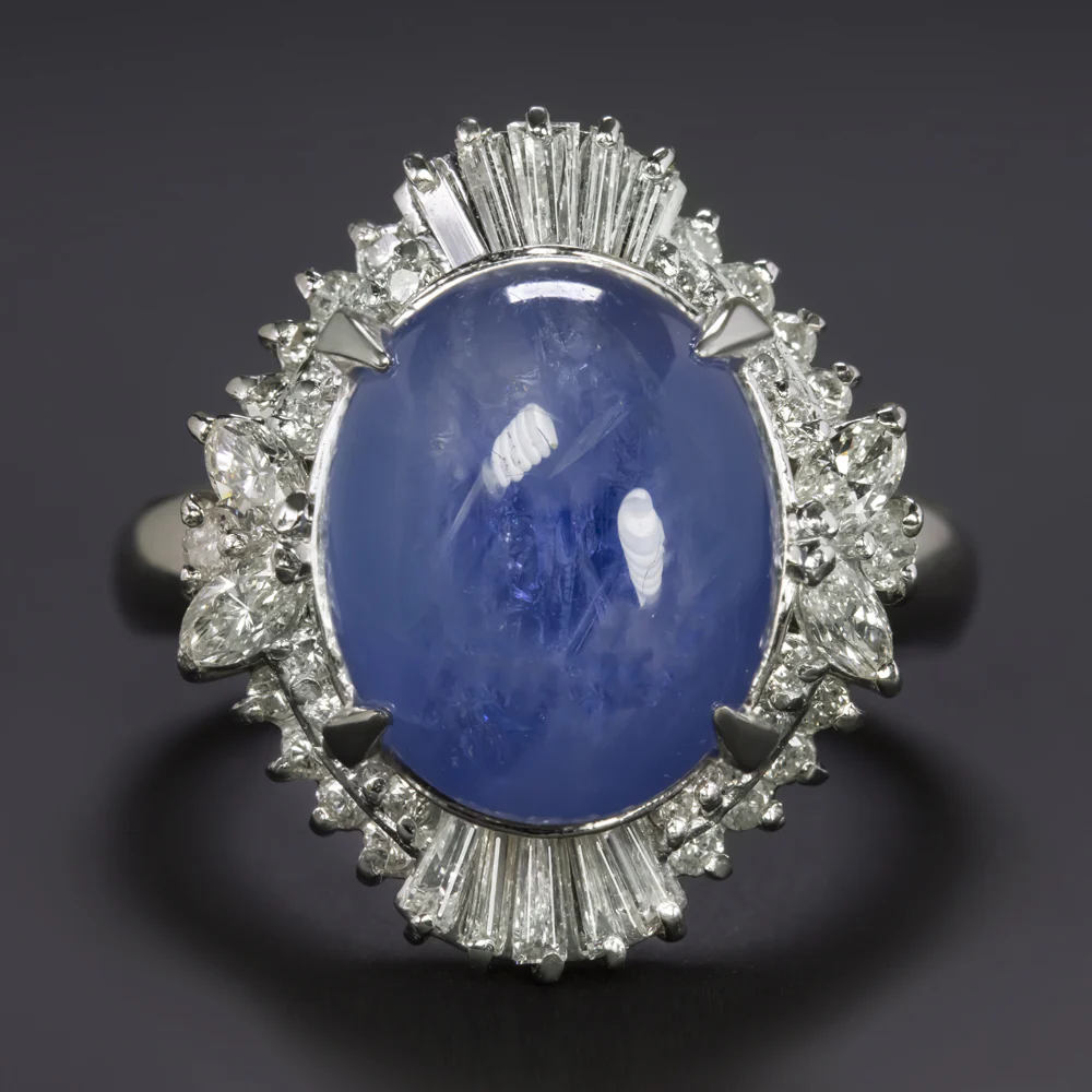 8.5ct NATURAL STAR SAPPHIRE DIAMOND COCKTAIL RING 15 gram PLATINUM HALO OVAL BIG