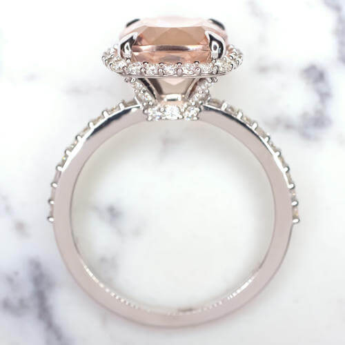 9MM PINK MORGANITE 1/2c DIAMOND CUSHION CUT HALO ENGAGEMENT RING WHITE GOLD PAVE - Image 3
