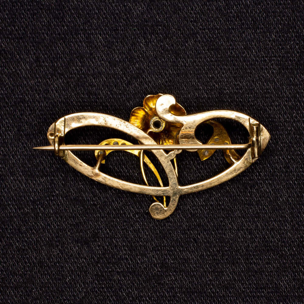 ANTIQUE ART NOUVEAU DIAMOND 14K GOLD PIN PENDANT ESTATE NECKLACE BROOCH FLOWER - Image 2