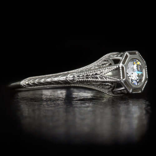 ART DECO FILIGREE 1/4ct DIAMOND ENGAGEMENT COCKTAIL RING BEZEL VINTAGE STYLE - Image 2