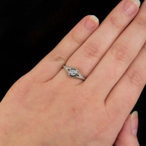 ART DECO FILIGREE 1/4ct DIAMOND ENGAGEMENT COCKTAIL RING BEZEL VINTAGE STYLE - Image 4