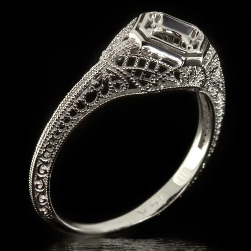 ART DECO PLATINUM FILIGREE ENGAGEMENT RING SETTING ROUND CUSHION VINTAGE 5MM 1/2 - Image 3