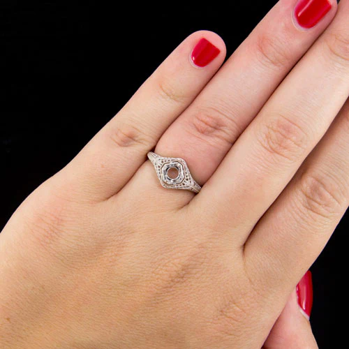 ART DECO PLATINUM FILIGREE ENGAGEMENT RING SETTING ROUND CUSHION VINTAGE 5MM 1/2 - Image 4